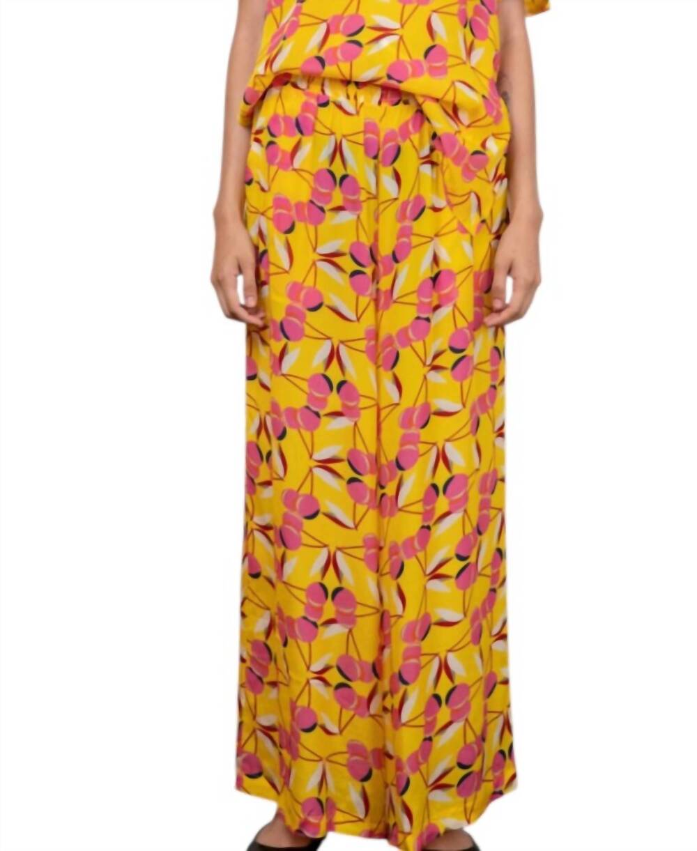 NEW SHINE cherry silk pants in yellow